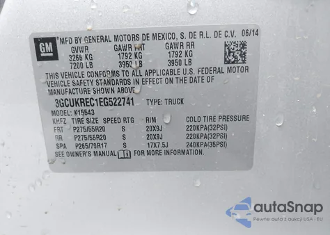 2014 Chevrolet Silverado 1500 1Lt z USA, uszkodzony, nr VIN 3GCUKREC1EG522741